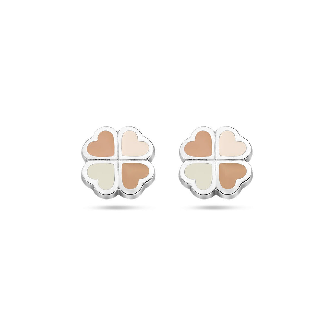 ear studs clover mother of pearl silver rhodium plated