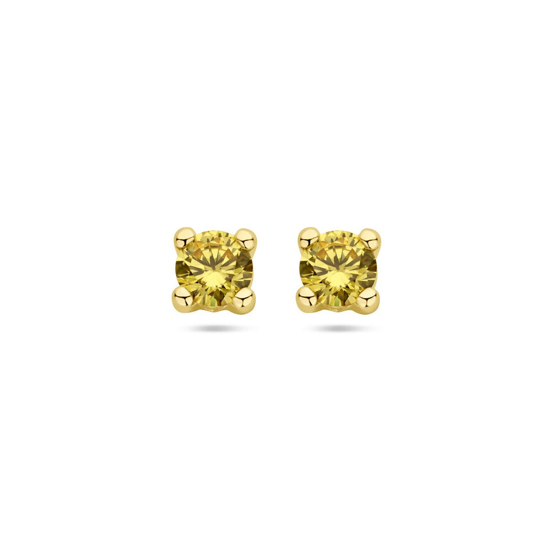14k Geelgouden oorknoppen uitgevoerd met synthetisch citrien.