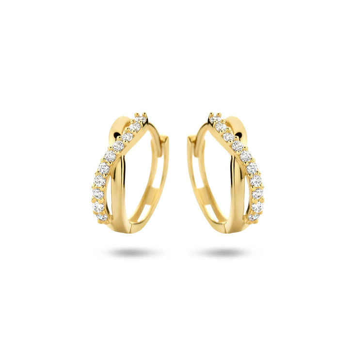 9k geelgoudkleurige klapoorringen met zirkonia – 12,5 x 3,5 mm