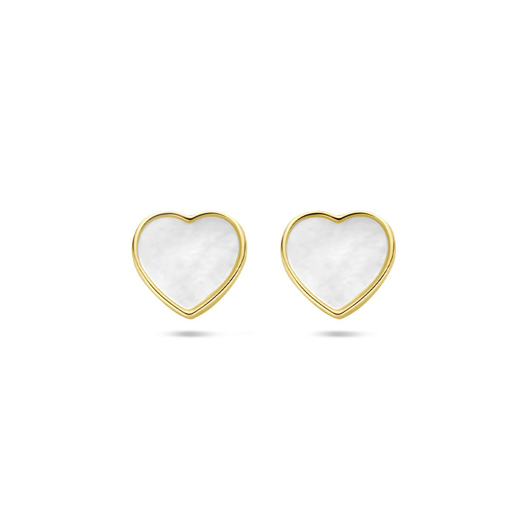 ear studs heart mother of pearl 14K yellow gold