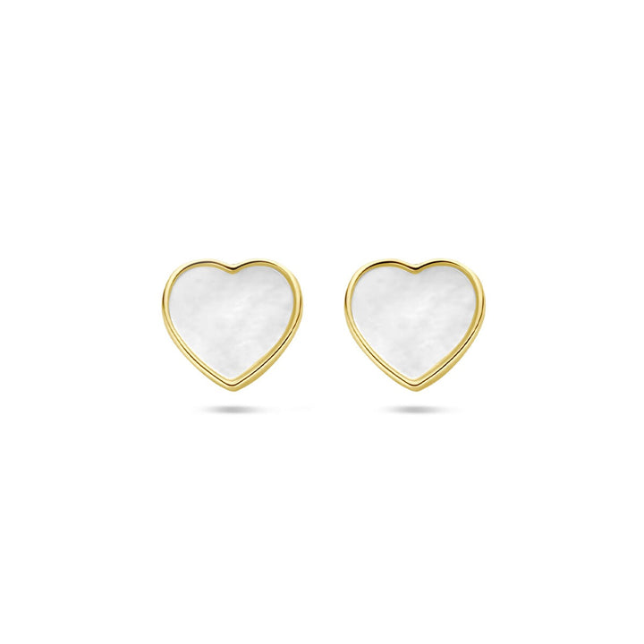 ear studs heart mother of pearl 14K yellow gold