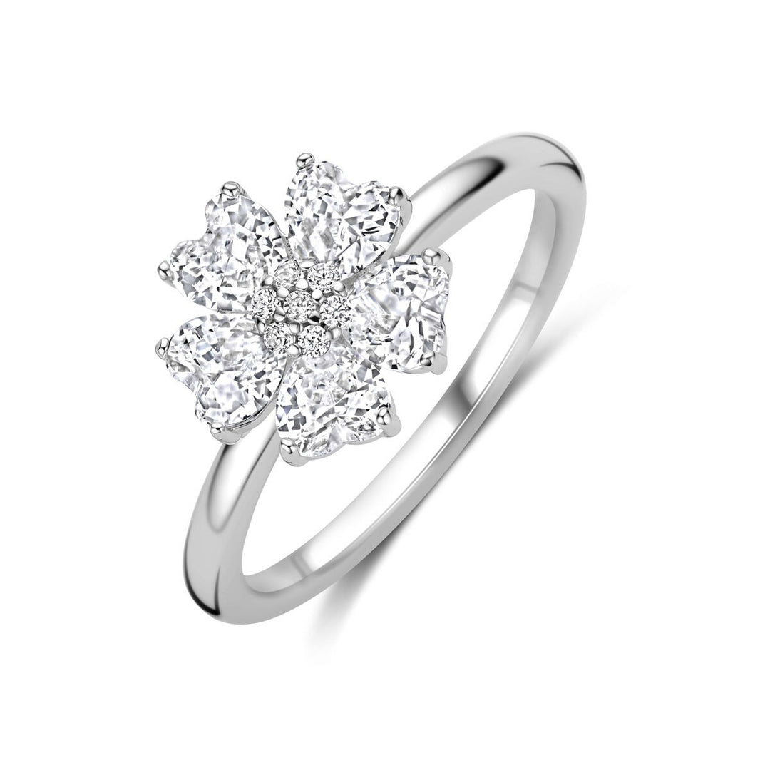 Gerhodineerd zilveren dames ring met hartvormige zirkonia – 10 x 10,5 mm