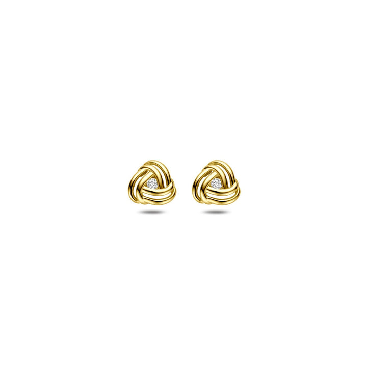 14k Geelgouden dames oorknoppen met zirkonia in chatonzetting
