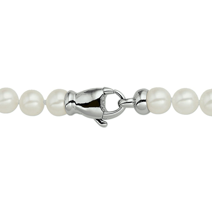necklace pearl 7.0 mm silver rhodium plated