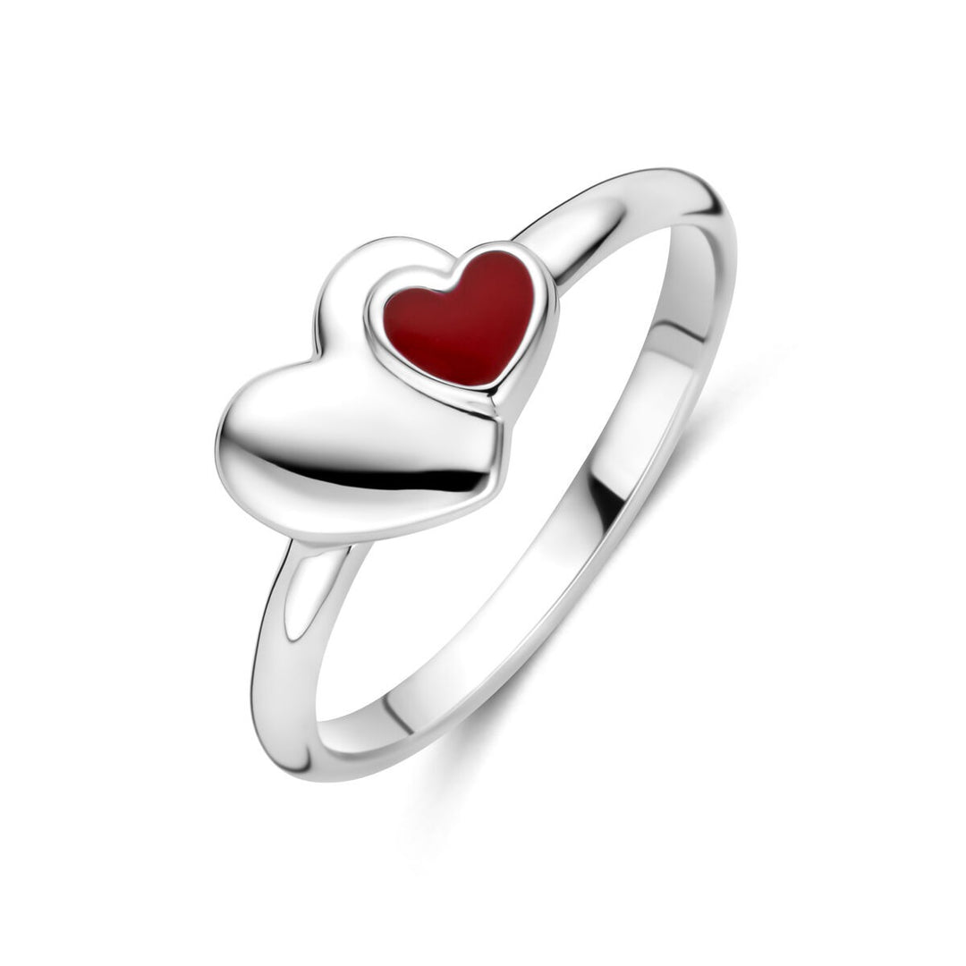 Zilveren kinder ring met rood hartje – gerhodineerd 925 zilver