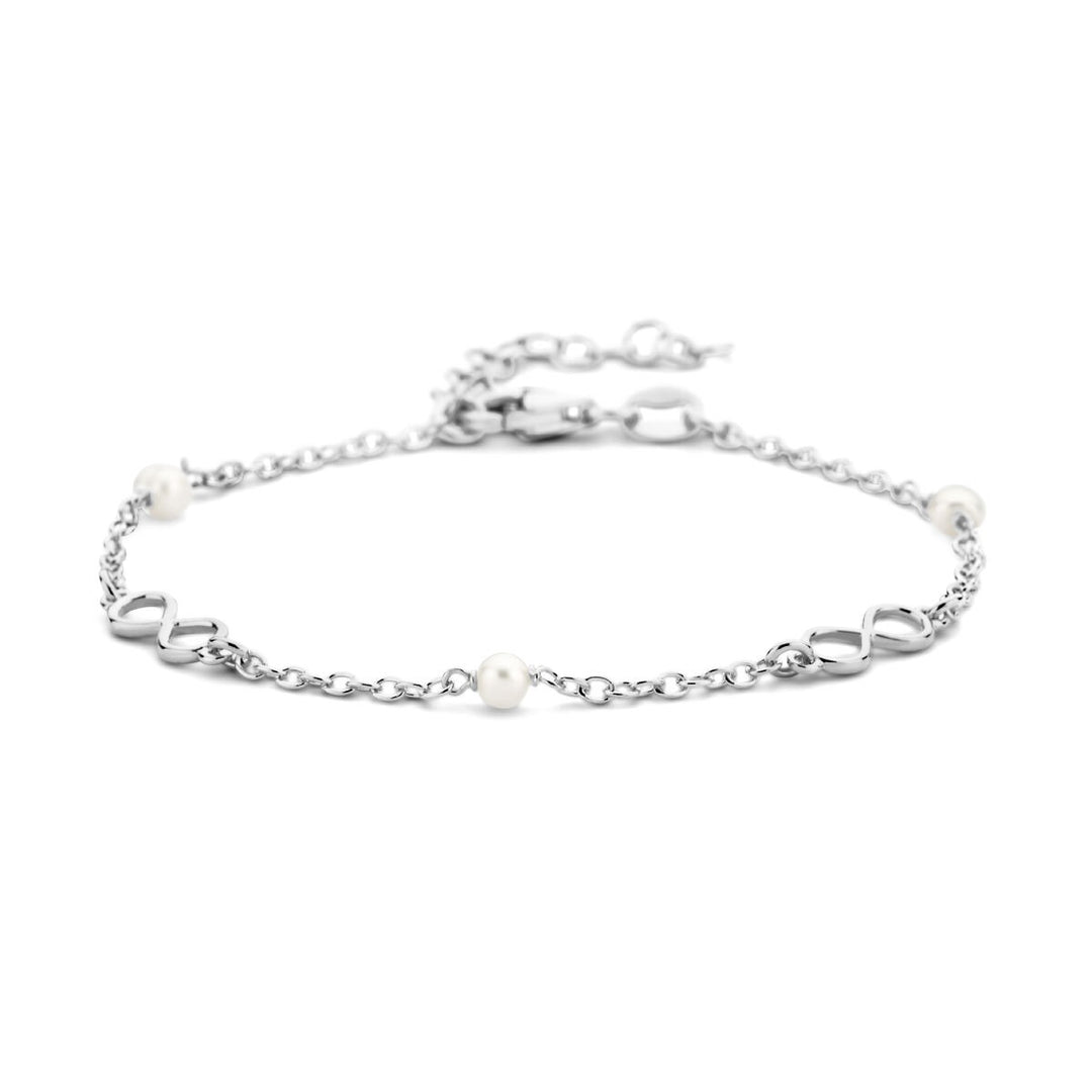 bracelet infinity and pearls 16 + 3 cm 1 micron silver rhodium plated