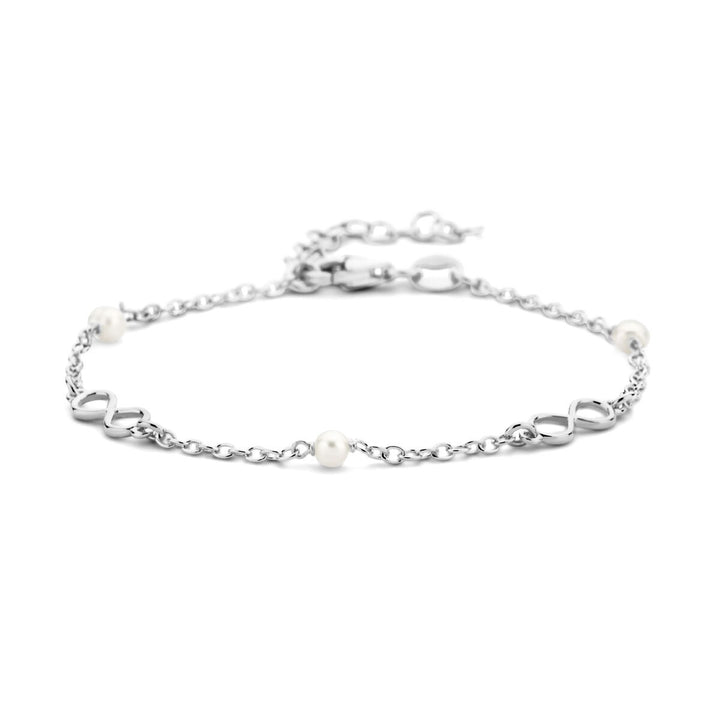 bracelet infinity and pearls 16 + 3 cm 1 micron silver rhodium plated