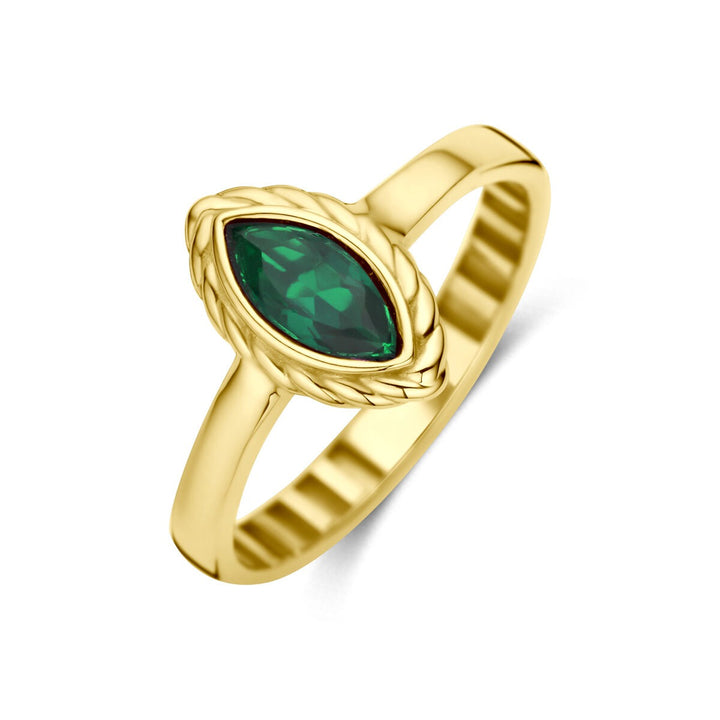 9k geelgouden ring met groene zirkonia