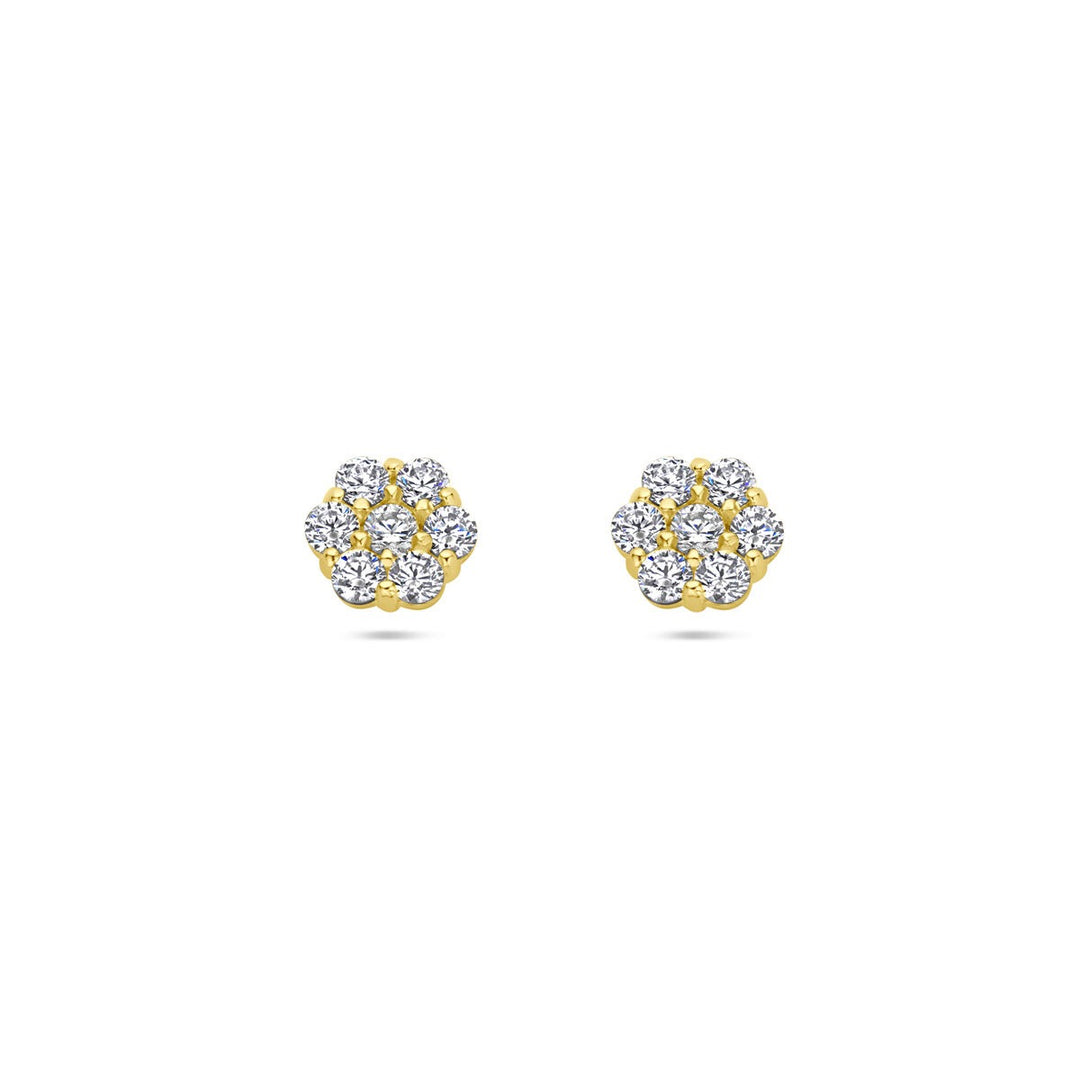 ear studs flower zirconia 14K yellow gold