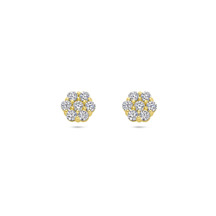 ear studs flower zirconia 14K yellow gold