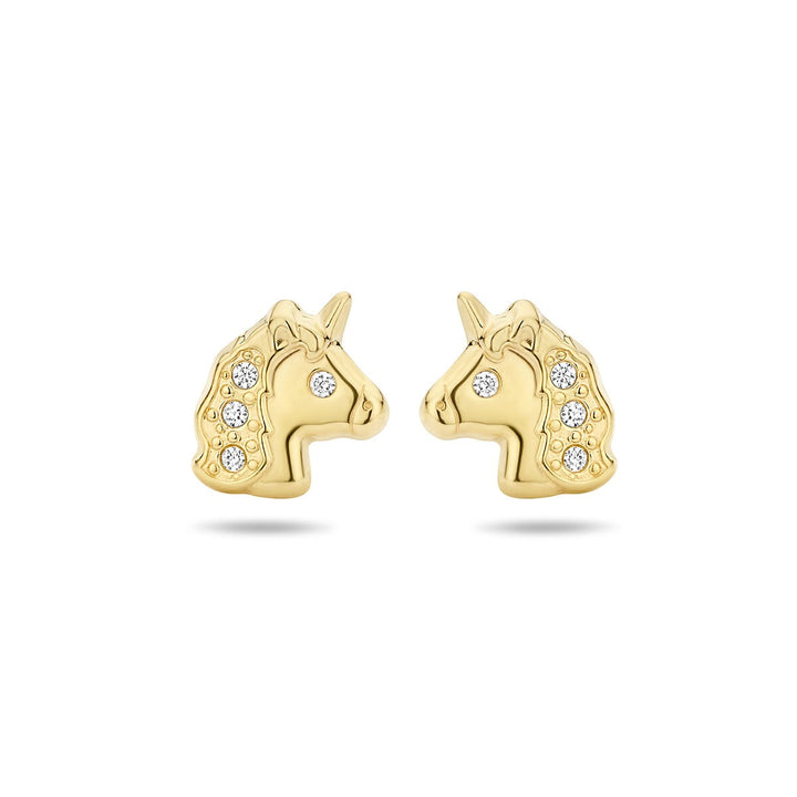 14k Geelgouden kinder oorknoppen met zirkonia – dierlijk detail