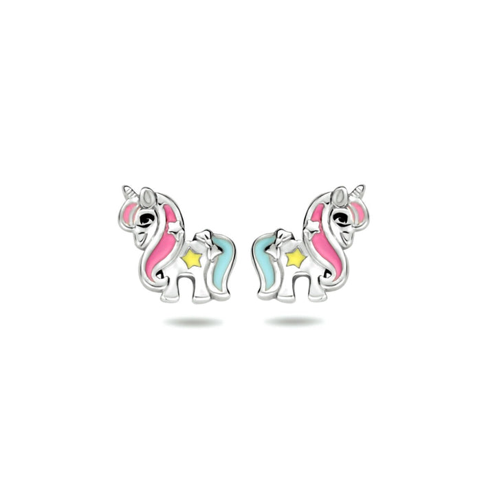 unicorn silver rhodium plated ear studs