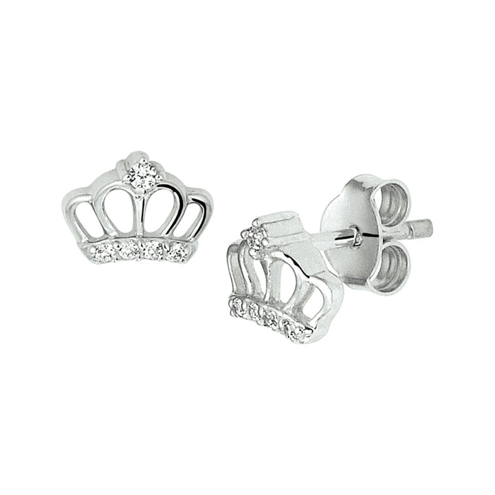 ear studs crown zirconia silver rhodium plated