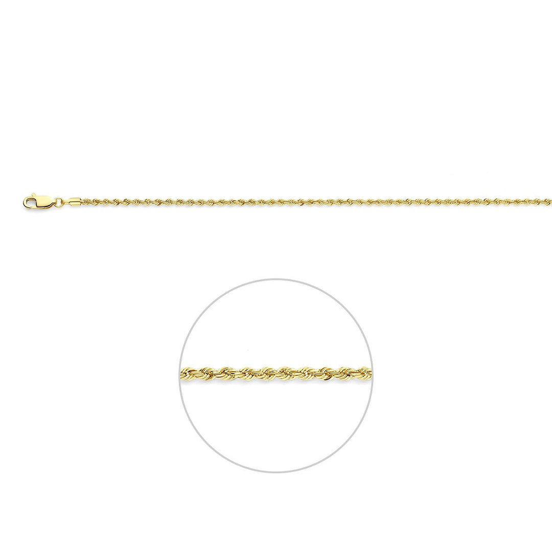 9k Geelgouden dames collier met koord schakel – 2 mm breed