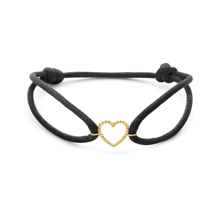 Zwart satijnen armband met 14k gouden hartje