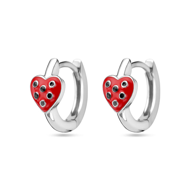 drop earrings heart red and black enamel silver rhodium plated