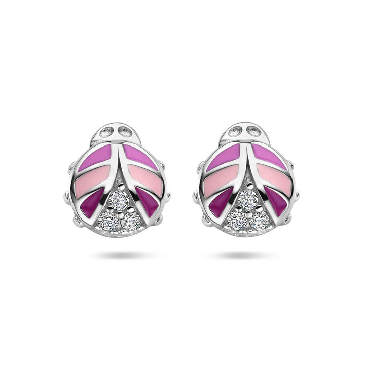 ear studs ladybug zirconia silver rhodium plated