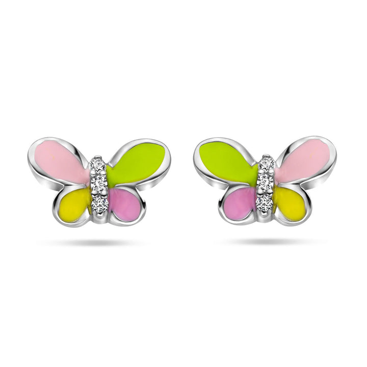 butterfly ear studs zirconia silver rhodium plated