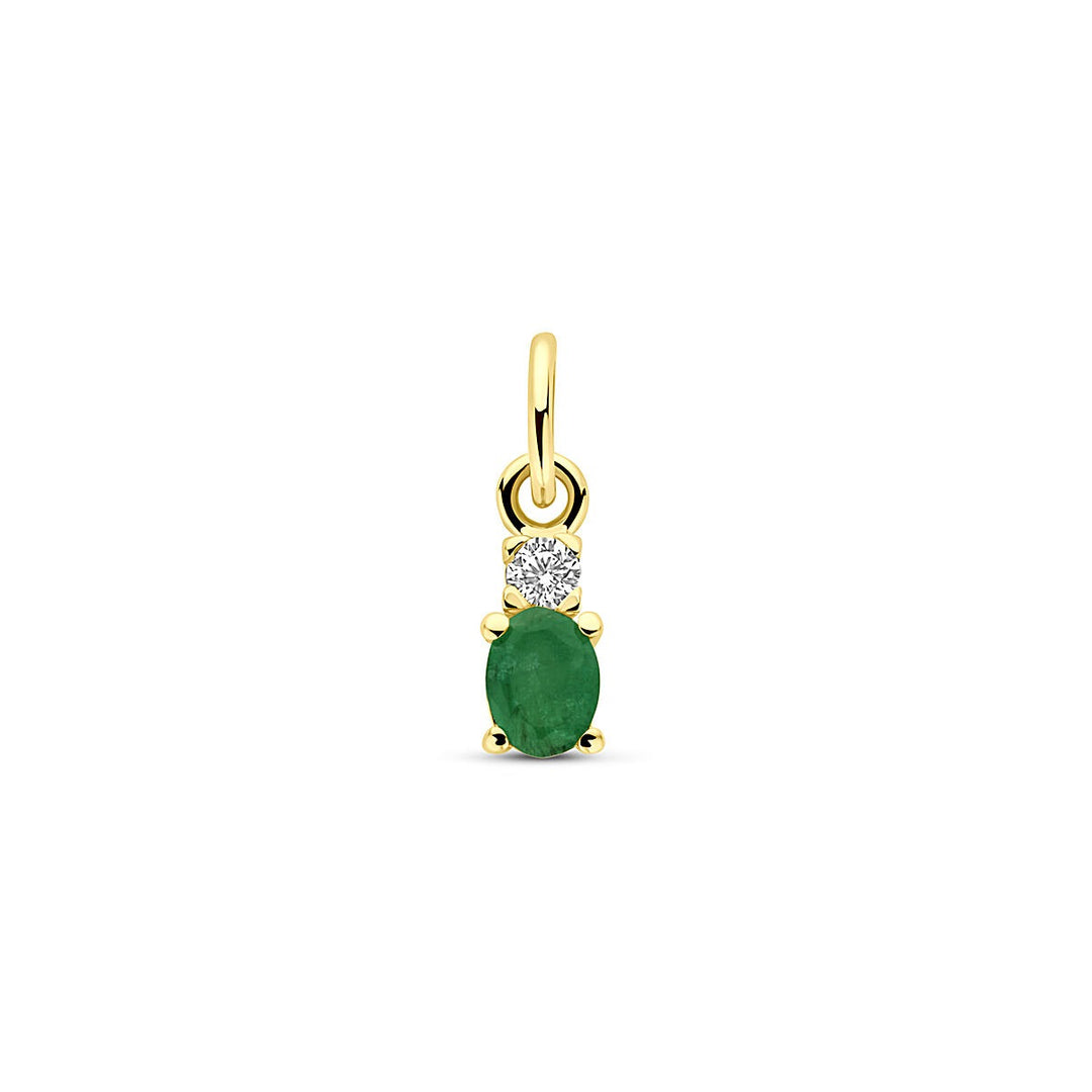 14k Geelgouden hanger met smaragd en zirkonia – 12 mm