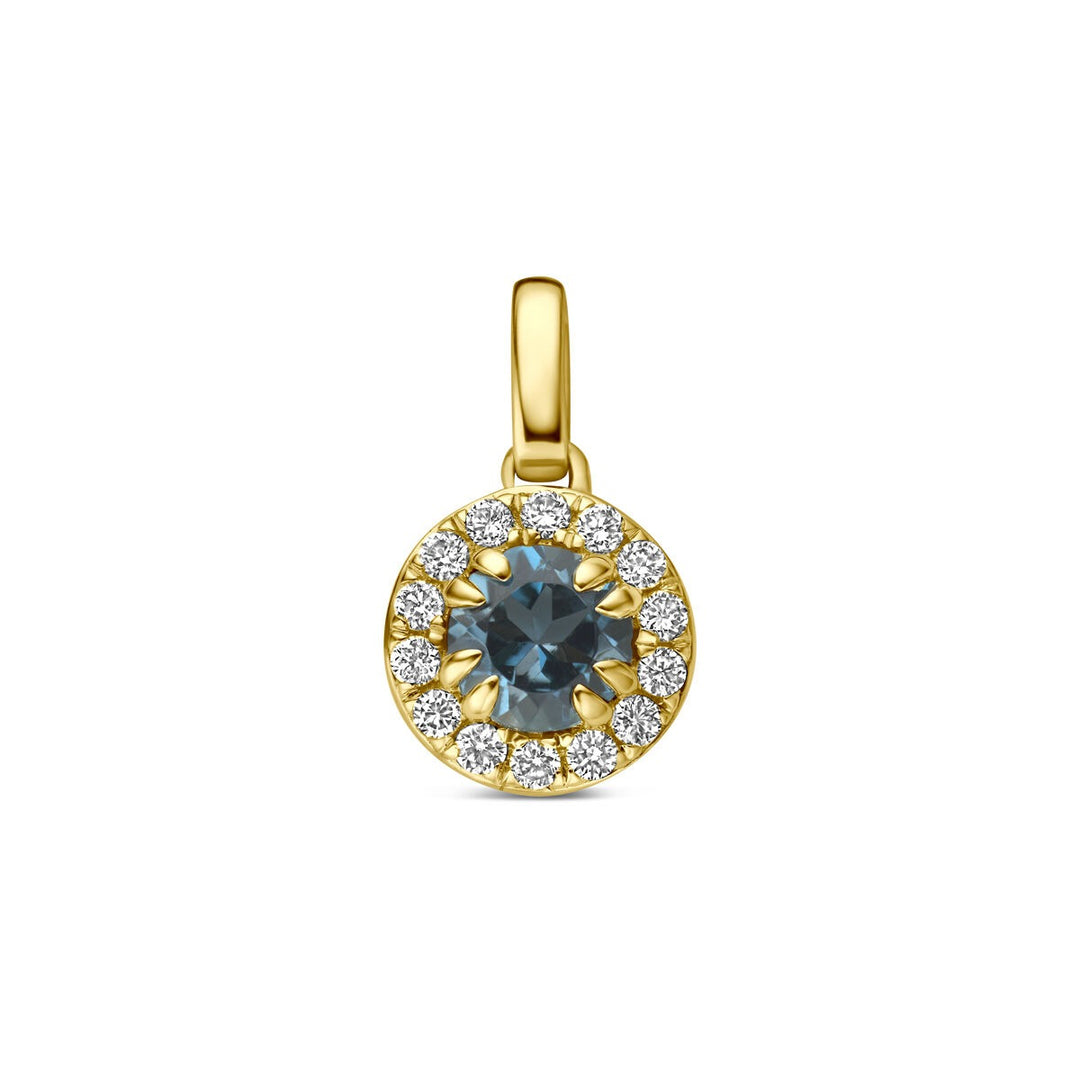 14k Geelgouden hanger met London blue topaas en lab grown diamant