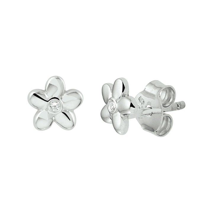 ear studs flower zirconia silver rhodium plated