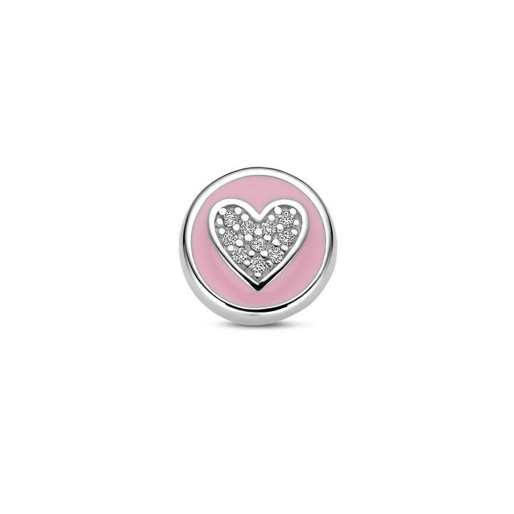 pendant heart zirconia and pink enamel silver rhodium plated