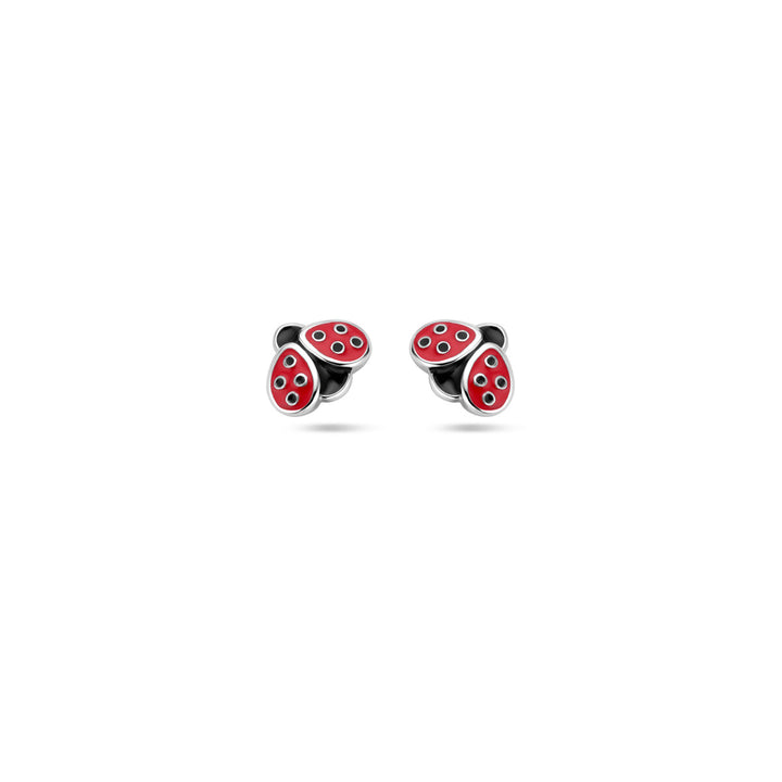 ear studs ladybug enamel silver rhodium plated