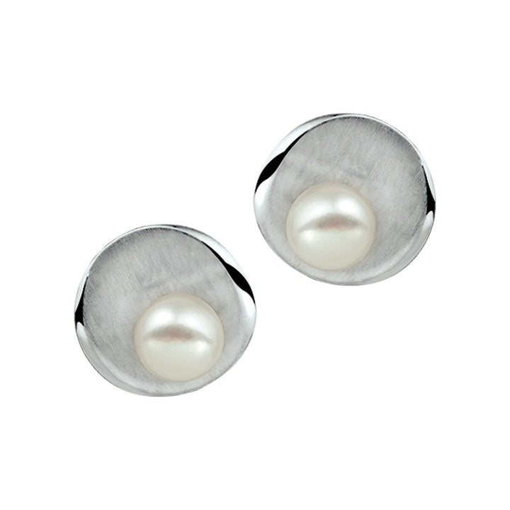 ear studs pearl poly/matte silver rhodium plated