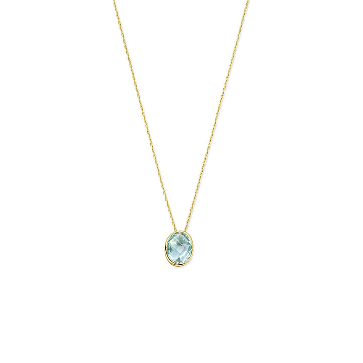14k Geelgouden collier met blauwe topaas – 41-45 cm