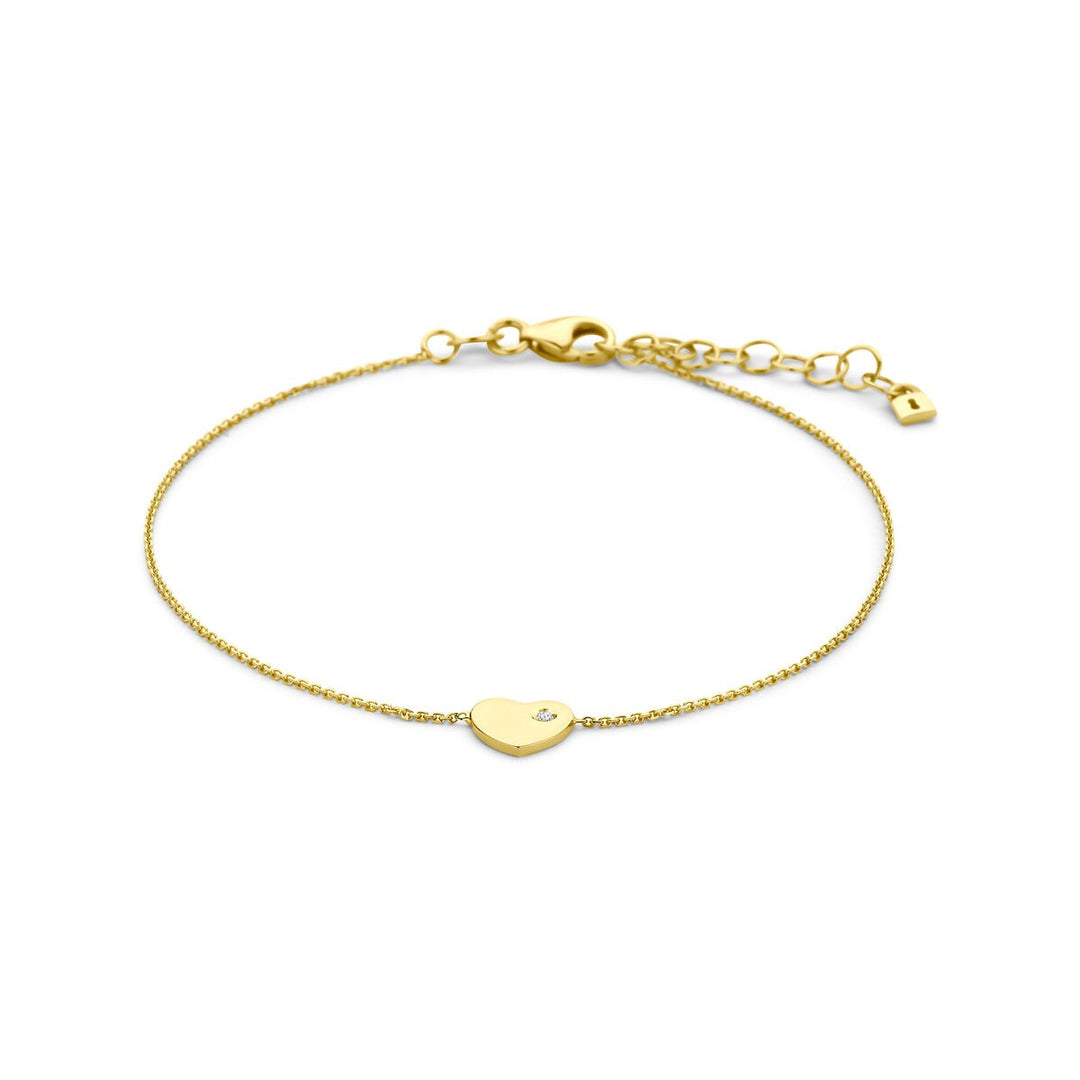 9k Geelgouden armband met hartje en zirkonia
