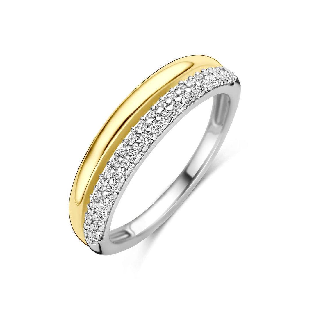 Verguld en gerhodineerd zilveren ring met zirkonia