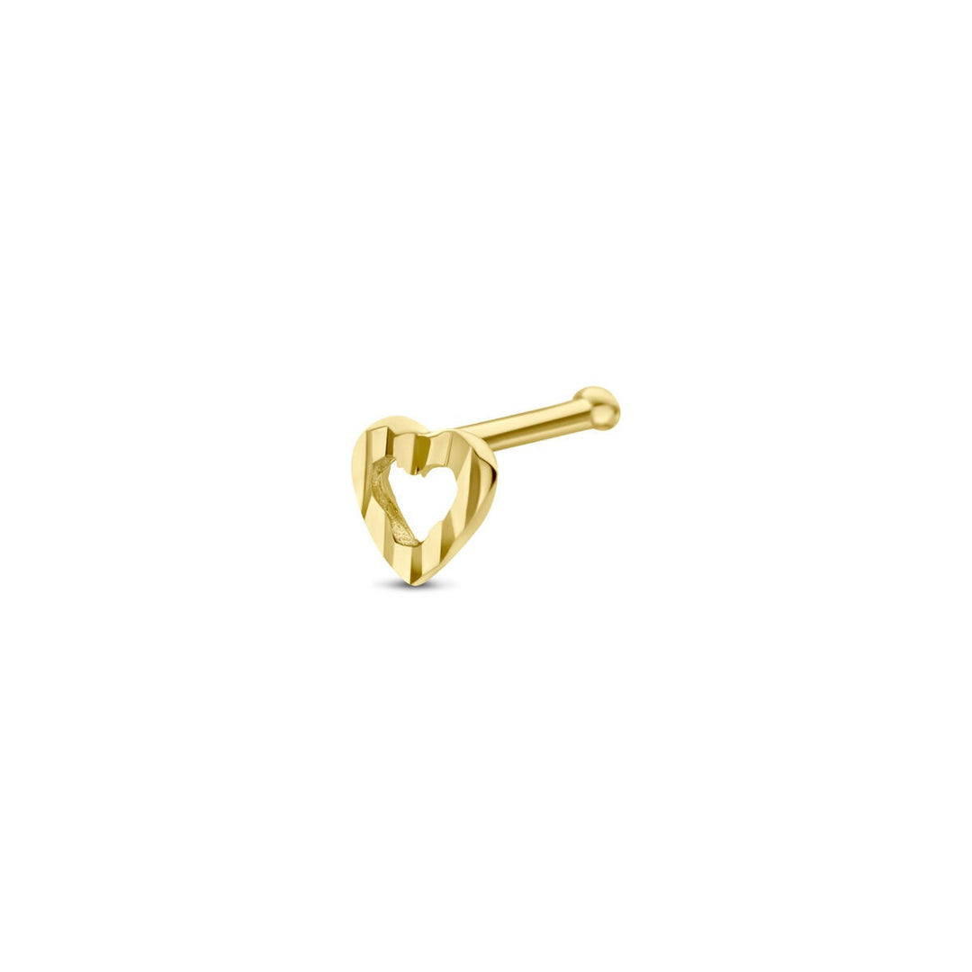 nose stud heart ball diamond-plated 14K yellow gold