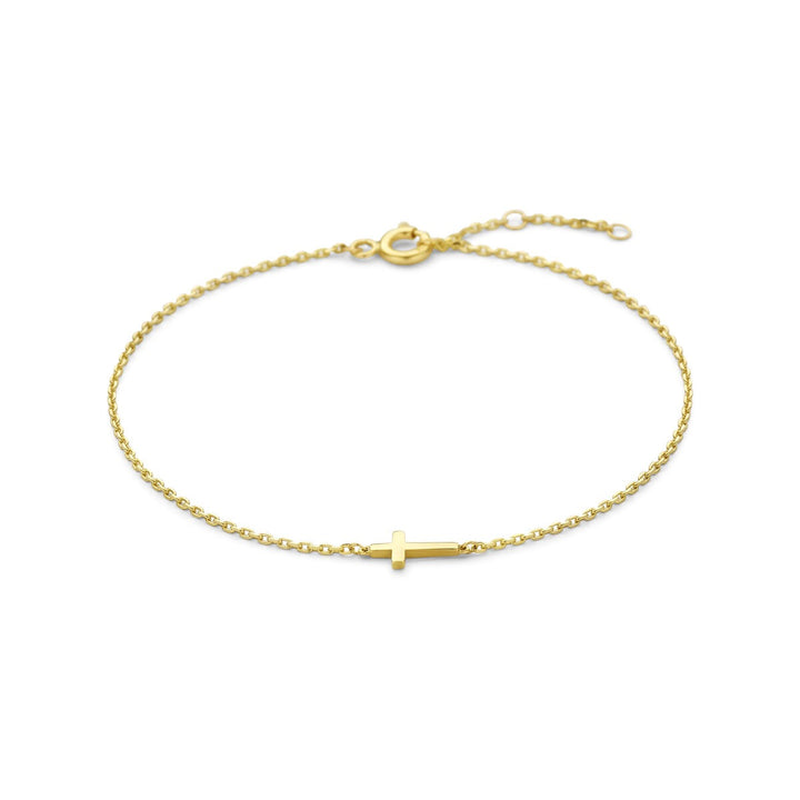 9k Geelkleurige dames armband met kruisje