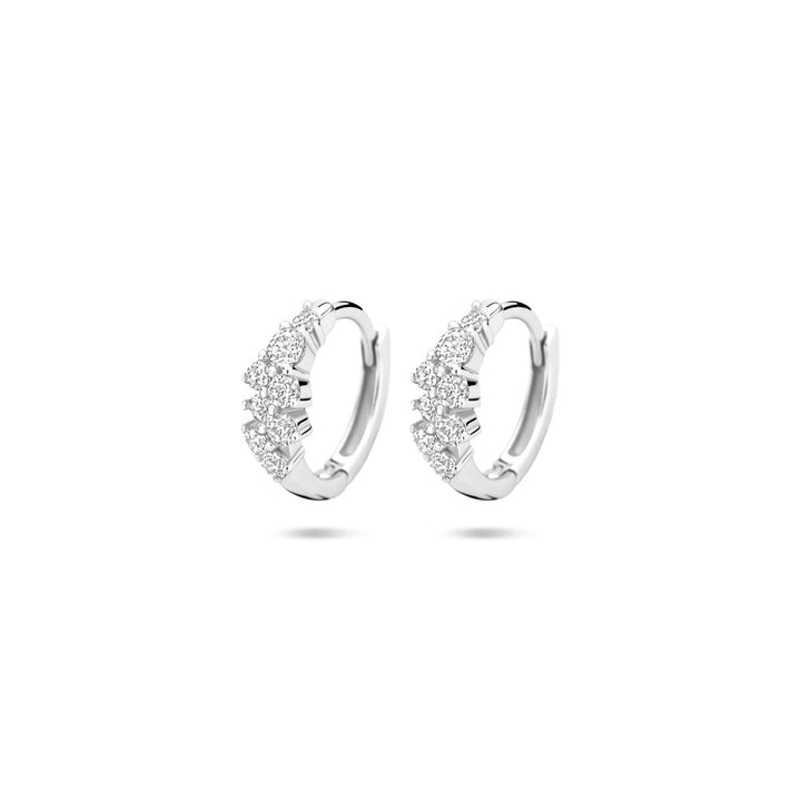 Zilveren klapoorringen met zirkonia – gerhodineerd 925 zilver, Ø13 mm