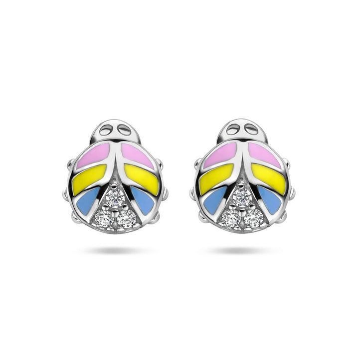 ear studs ladybug zirconia silver rhodium plated