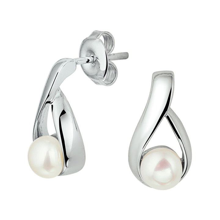 ear studs pearl silver rhodium plated