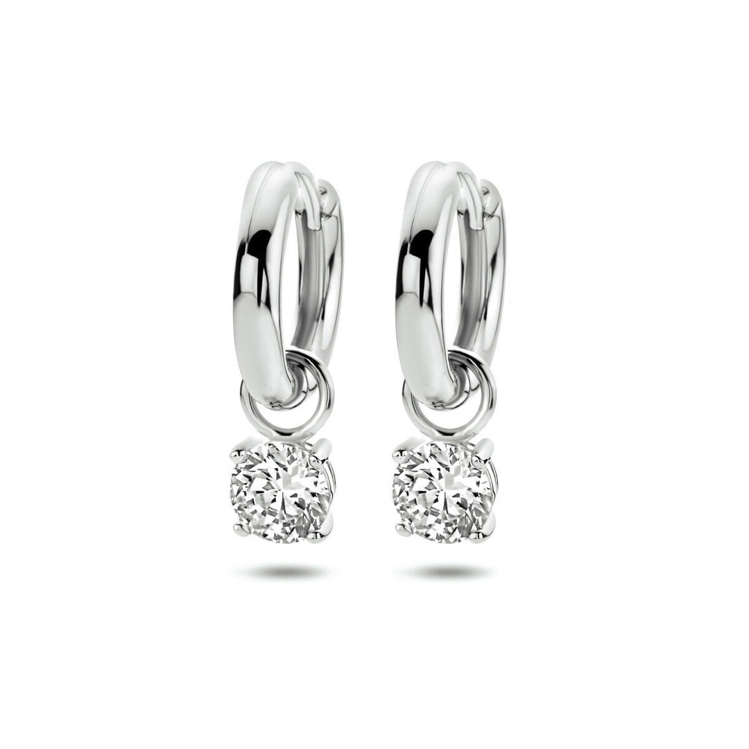 Zilveren klapoorringen met zirkonia hanger – gerhodineerd 925 zilver