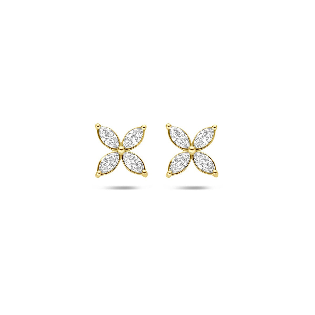 14k Geelgouden oorknoppen met lab grown diamant bloem