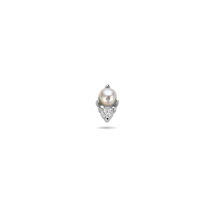 Gerhodineerd zilveren flat back piercing met parel en zirkonia