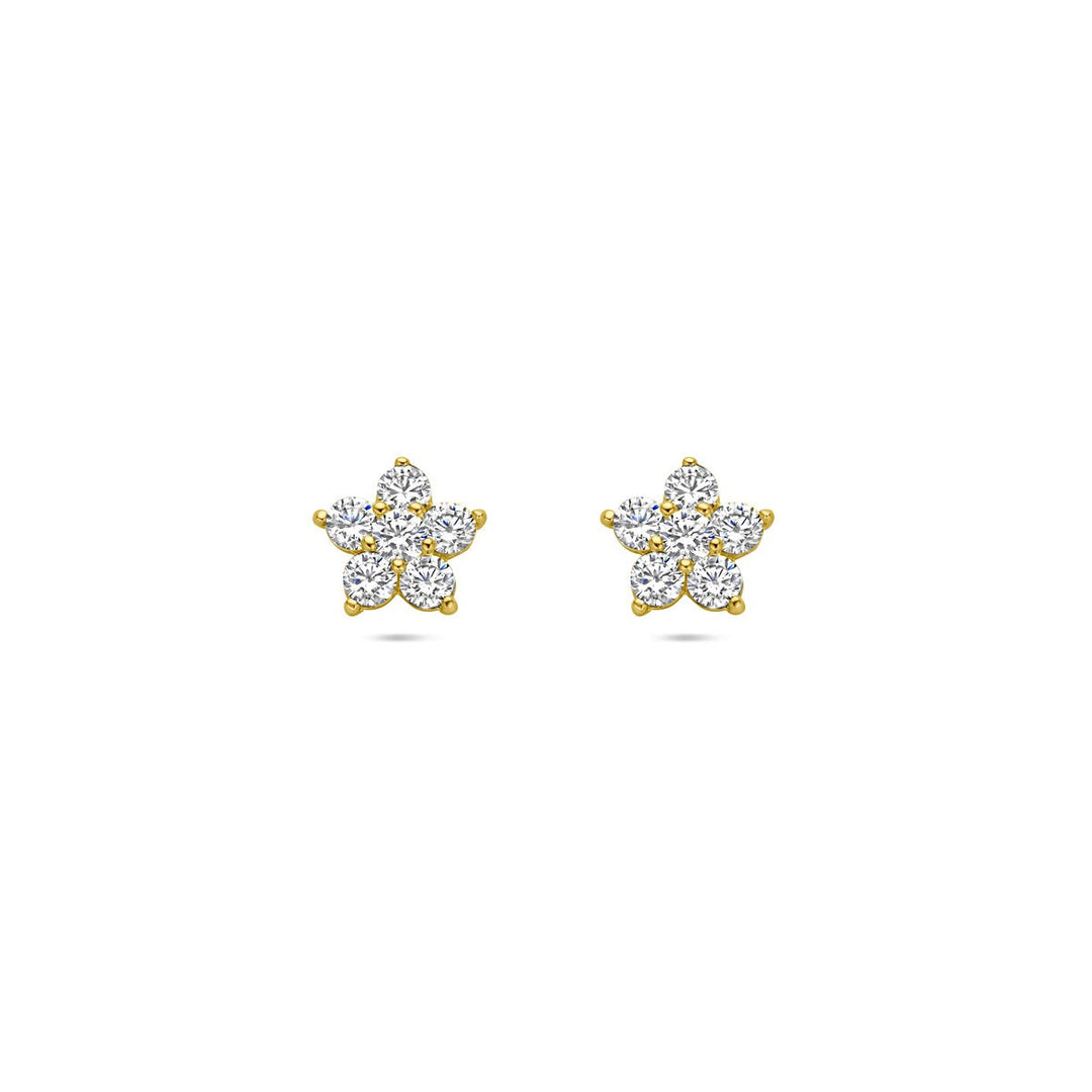 ear studs flower zirconia 14K yellow gold