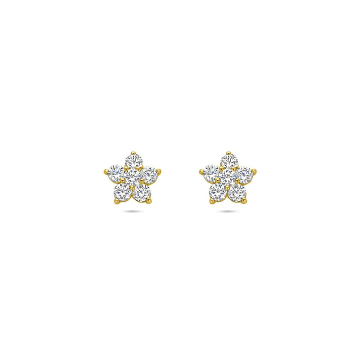 ear studs flower zirconia 14K yellow gold
