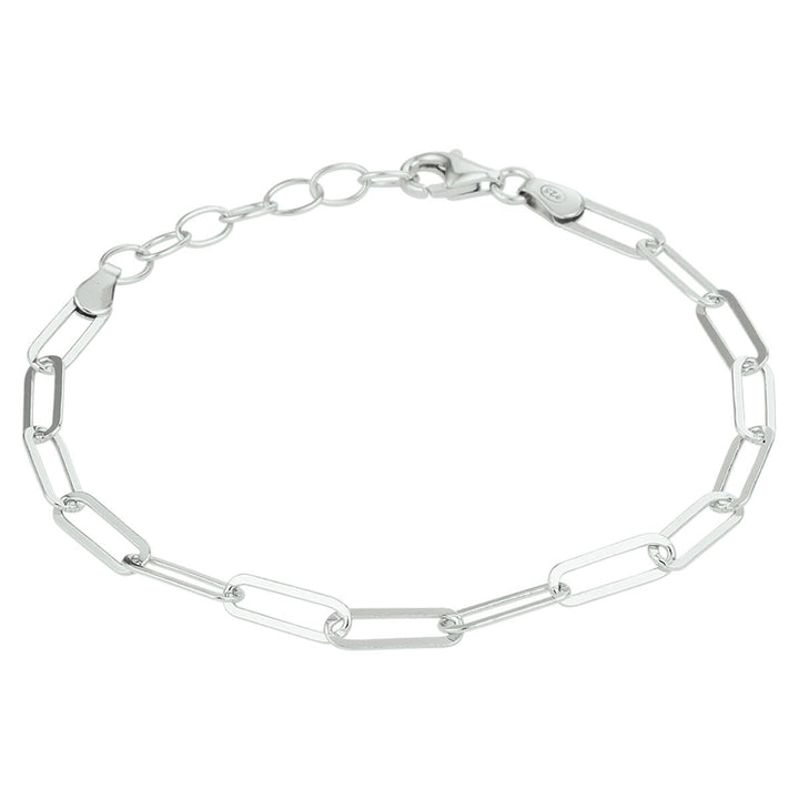 bracelet paper clip flat tube 3.8 mm 16 + 3 cm silver rhodium plated