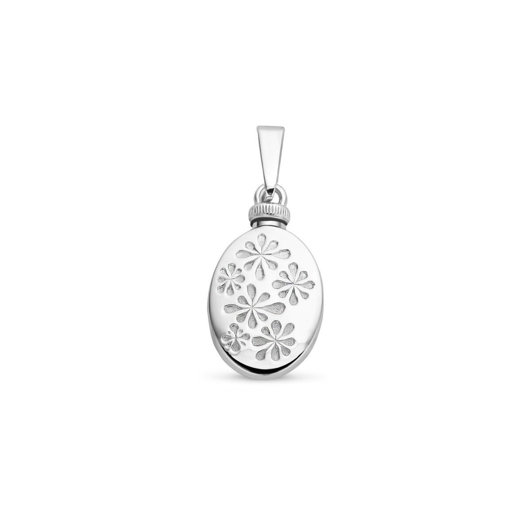 urn pendant engraving flowers silver rhodium plated