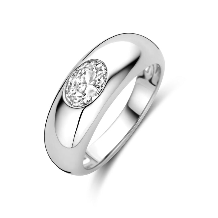 Zilveren ring met ovale zirkonia – gerhodineerd 925 zilver, 7,5 mm breed