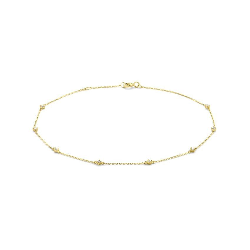 14k geelgouden enkelbandje met zirkonia – verstelbaar van 24 tot 26 cm