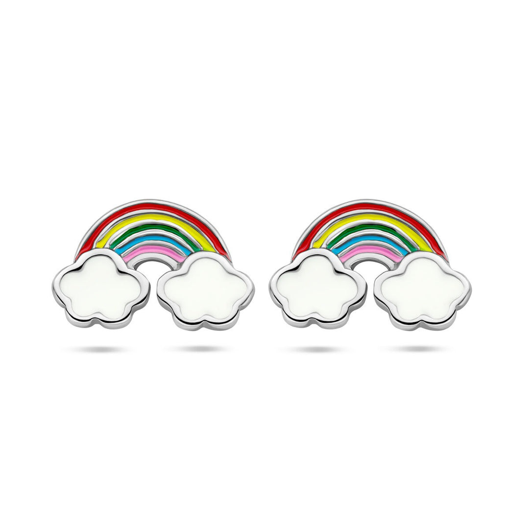 925 Gerhodineerd Zilveren Oorknoppen Regenboog met Wolken