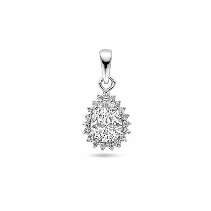 pendant zirconia halo silver rhodium plated