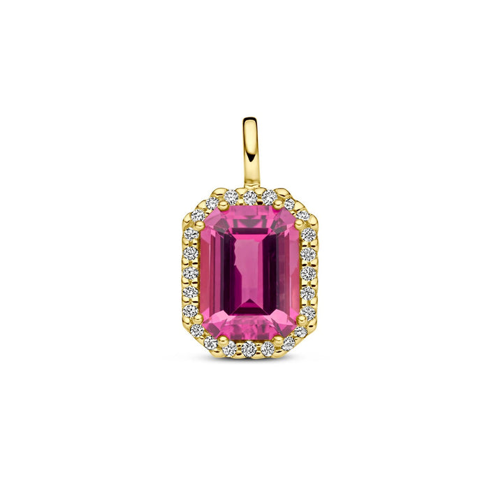 pendant pink tourmaline and diamond 0.10ct h si 14K yellow gold