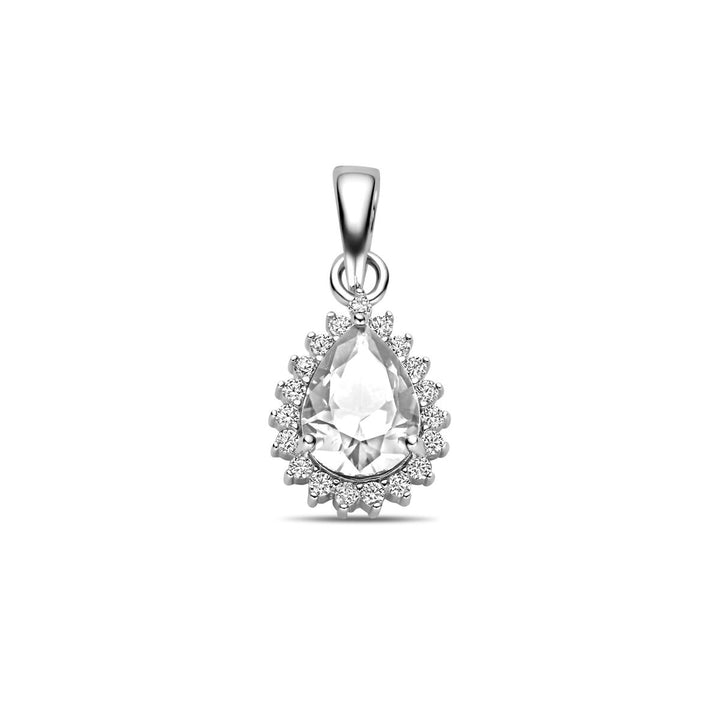 Zilveren hanger – peervormige zirkonia in entourage