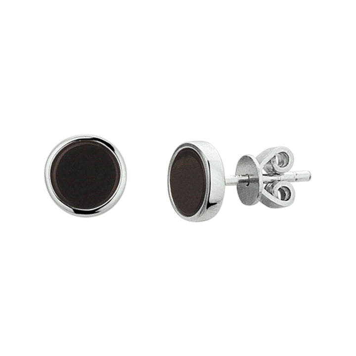 ear studs onyx silver rhodium plated